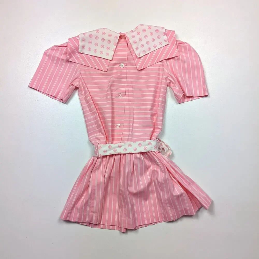 Vintage Hi-Girls Dress Girls Size 5 Pink Drop Waist Stripe Party